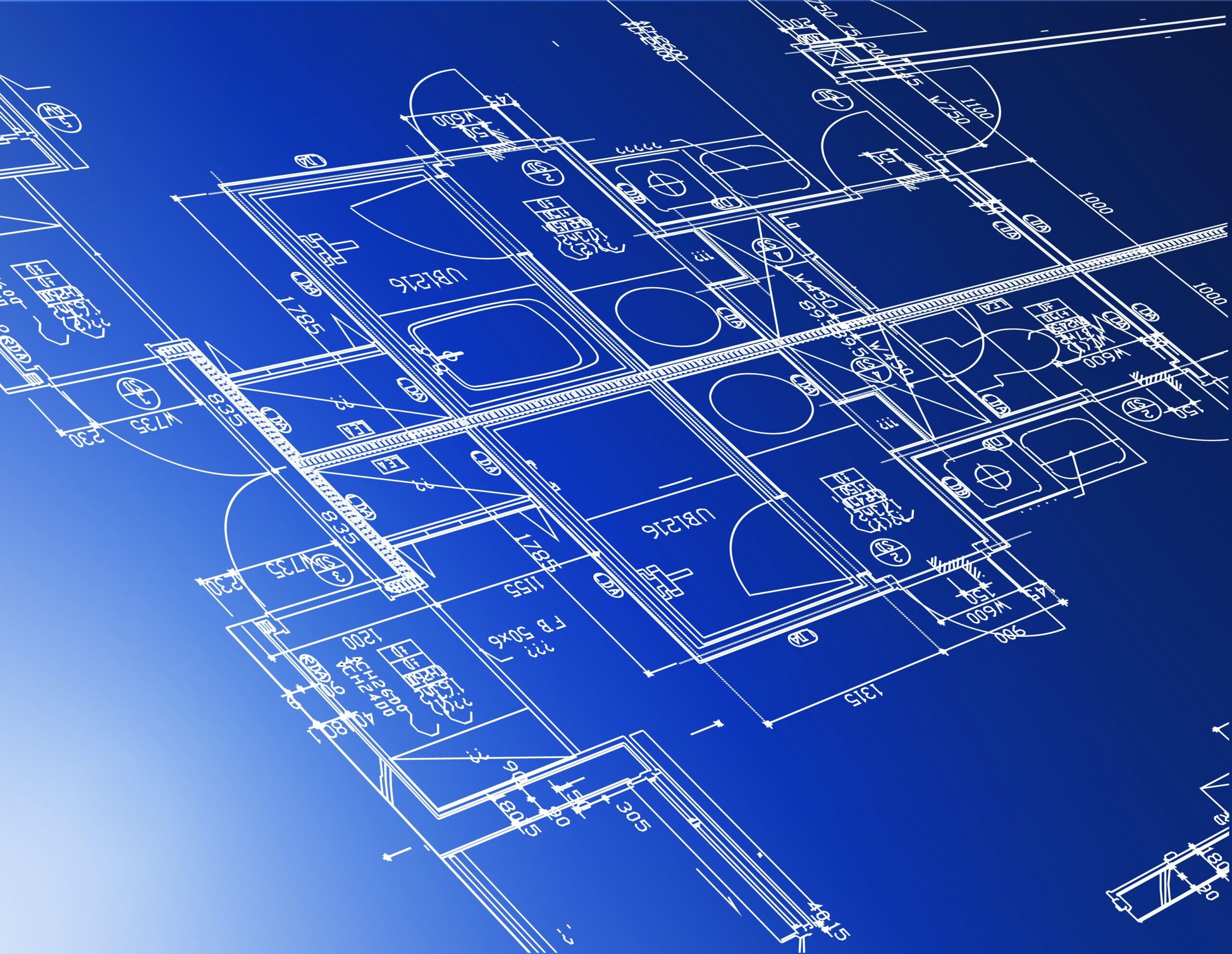 Sample of architectural blueprints over a blue background / Blueprint